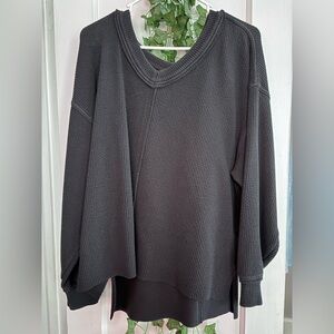 Aerie Black Ribbed V-Neck Top